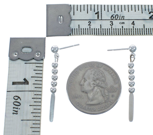 Genuine Sterling Silver Navajo Bead Post Dangle Earrings AX127597